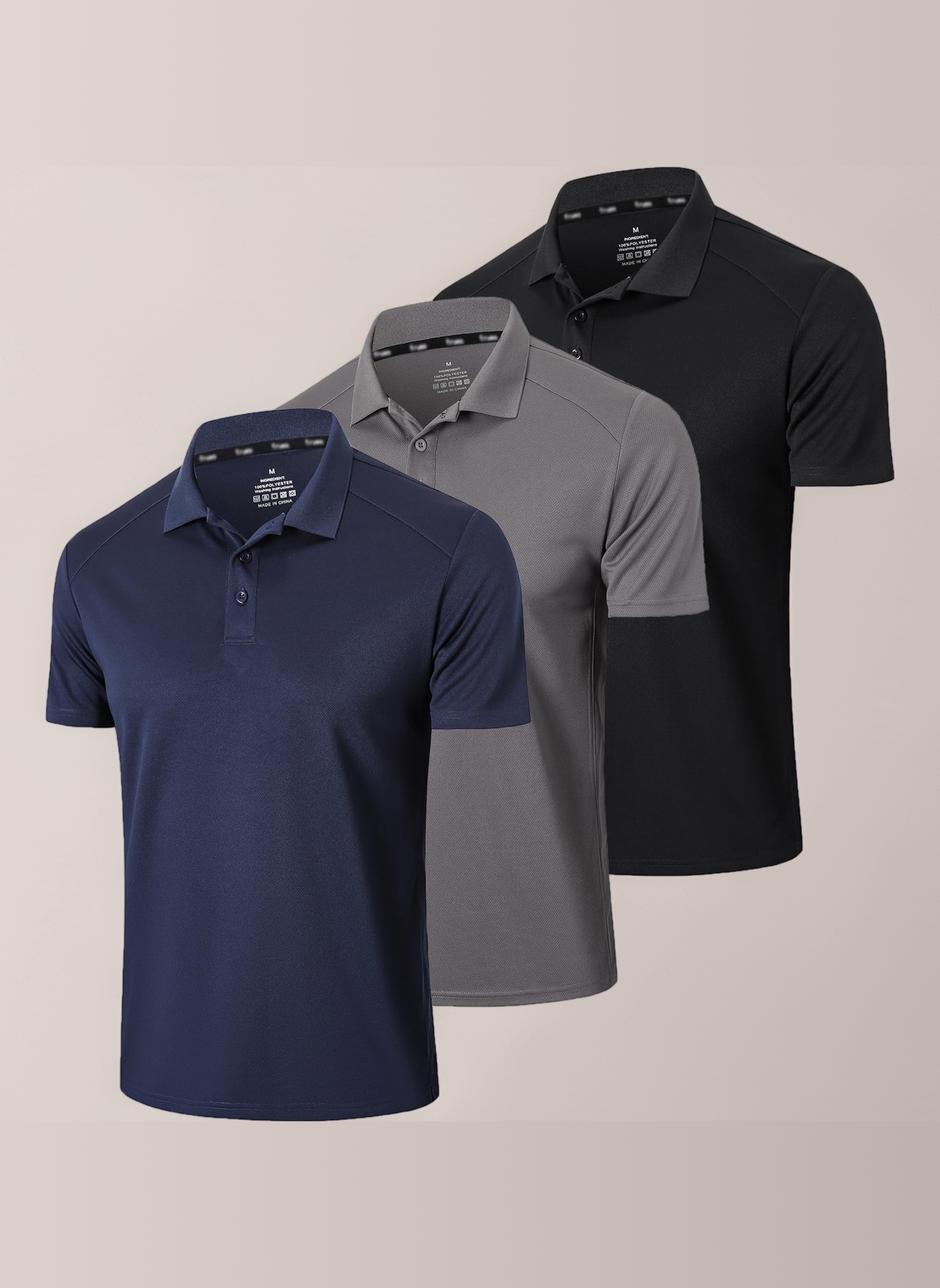 3 Pack Mens Polo Shirts Short Sleeve Quick Dry Lightweight Golf Casual Collared Tops Breathable Moisture Wicking Work Shirts