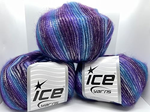 Miniatura 3 de Ice Yarns Picasso - Paquete de 3 hilos de color azul, lila, uva, morado con sutil brillo peinado, 3 x 125 yardas (9.8 x 377.3 ft), 3 x 1.76 onzas (3
