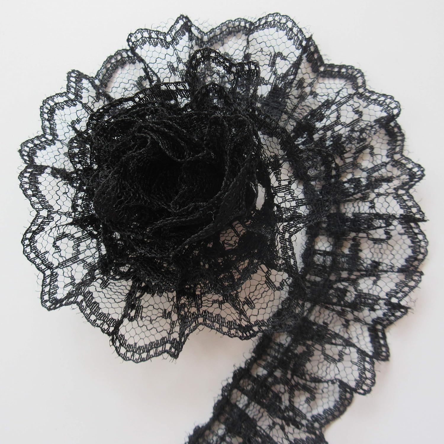 10 Yard Pleated Net Lace Edge Gathered Mesh Trim Ribbon 1-2/5 inch Vintage Style Black Edging Trimmings Fabric Embroidered Applique Sewing Craft Wedding Bridal Dress Cake Card DIY Decoration