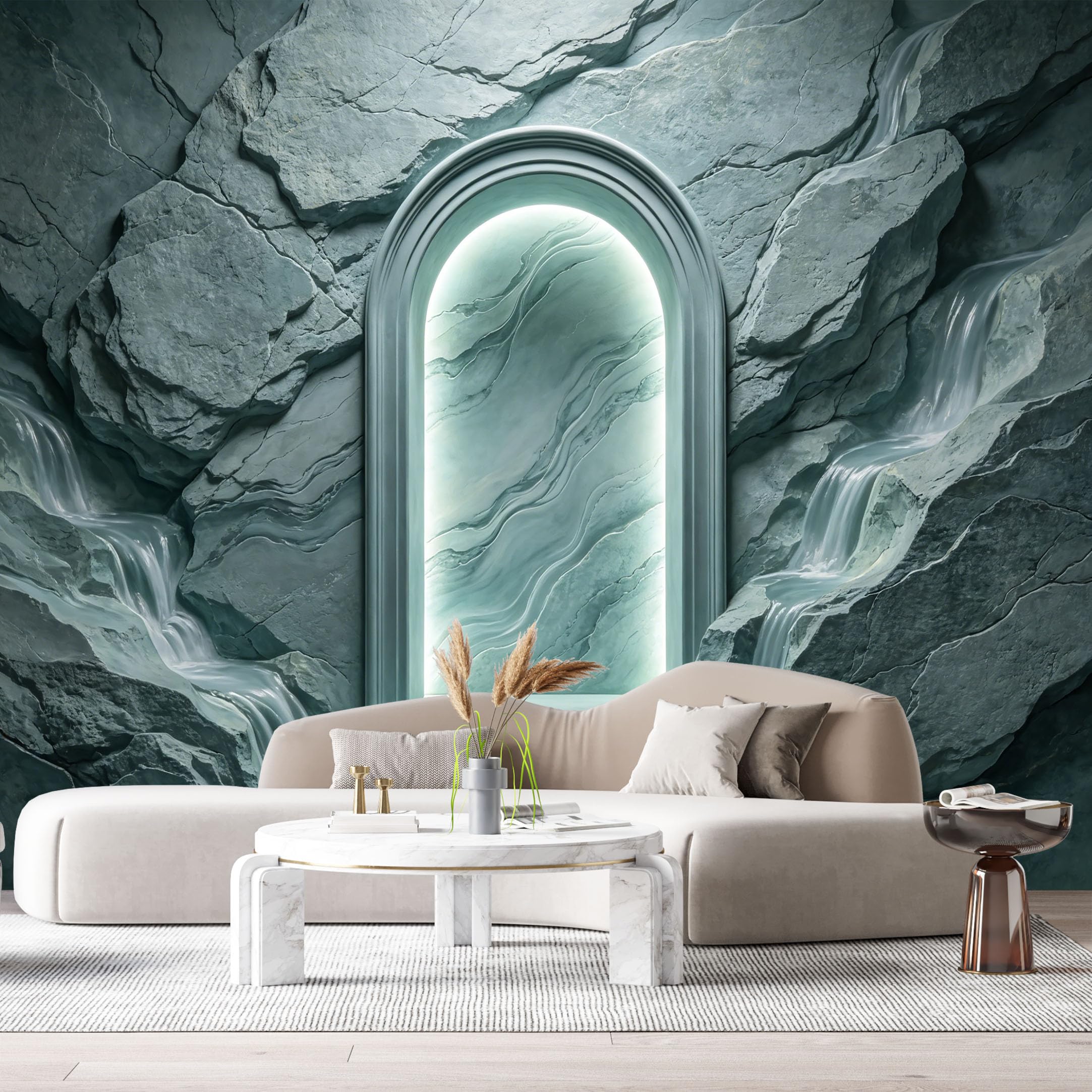 Custom Size Wall Murals Mystical Cave Arch Waterfall Marble Texture 3D Trompe L'Oeil SelfAdhesiveWall Fabric Removable Wallpaper Wall Decor for Living Room Bedroom Bathroom