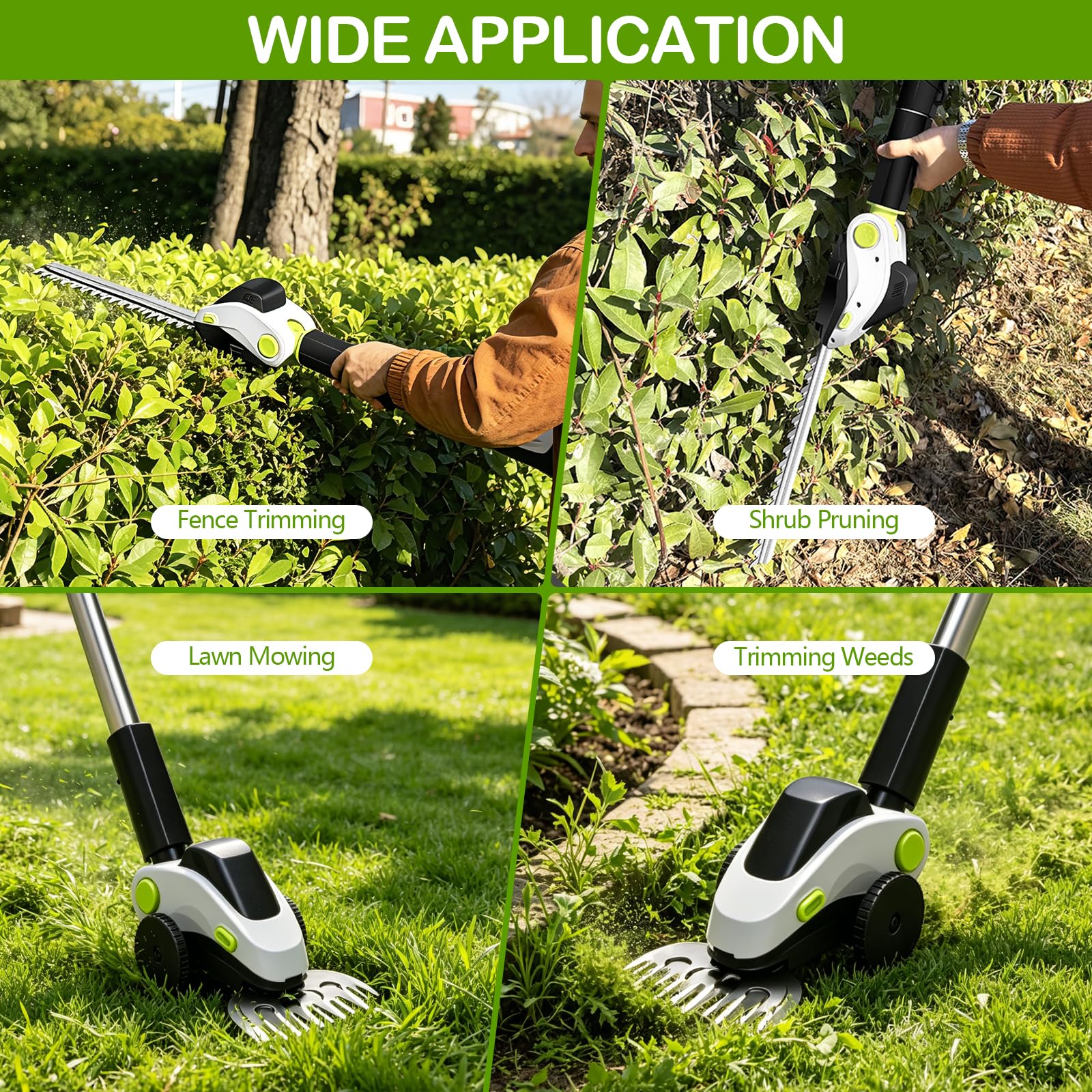 2 in 1 Grasschere und Heckenschere, Akku Heckenschere mit Teleskopstiel, Akku Strauchere und Grasschere Ideal für Kompakte Gartenarbeiten, Inklusive Akku & Ladegerät