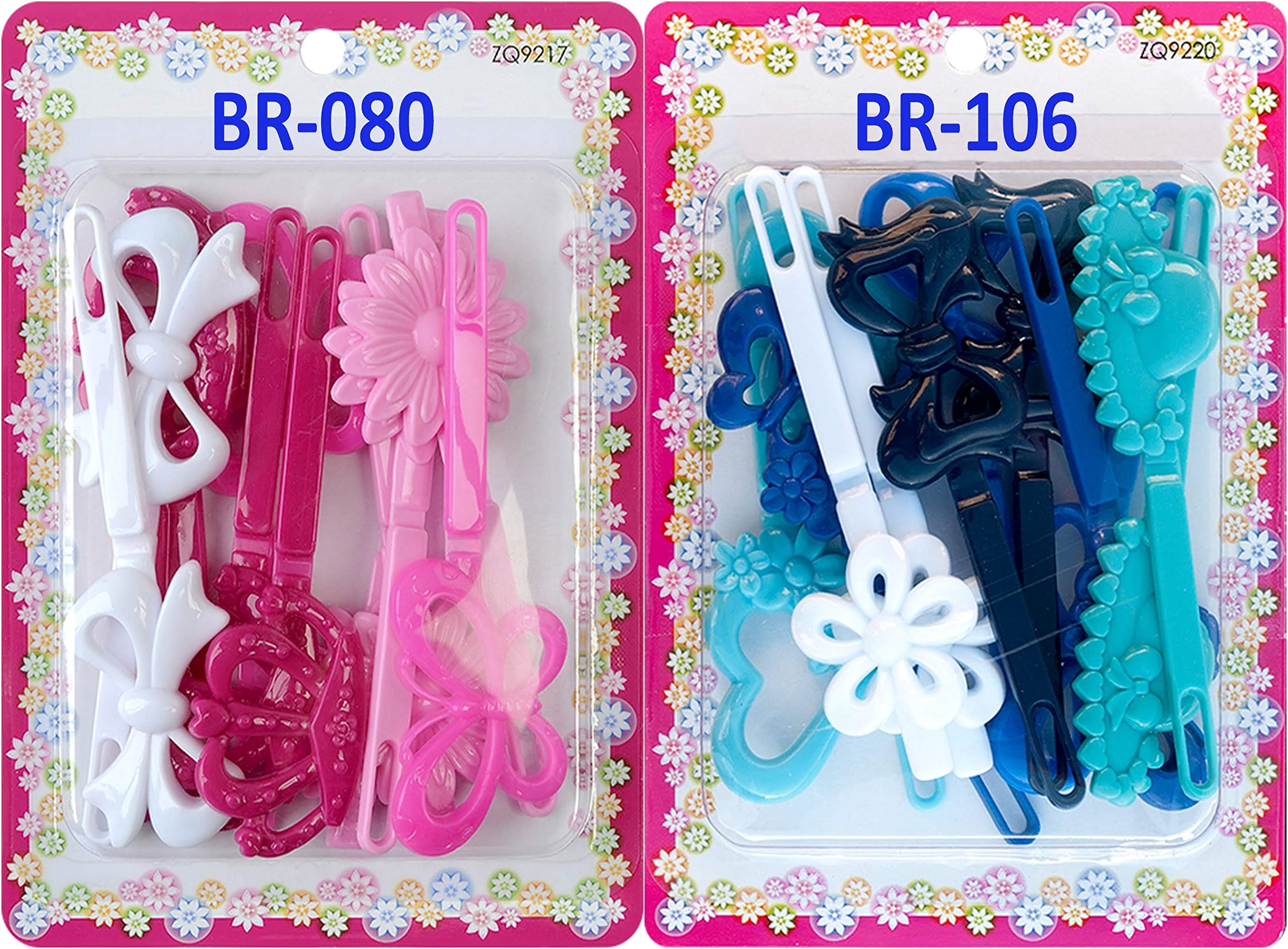 Tara Girls Self Hinge Plastic Bow Hair Barrettes Selection Pack Of 2 (BR55-106)