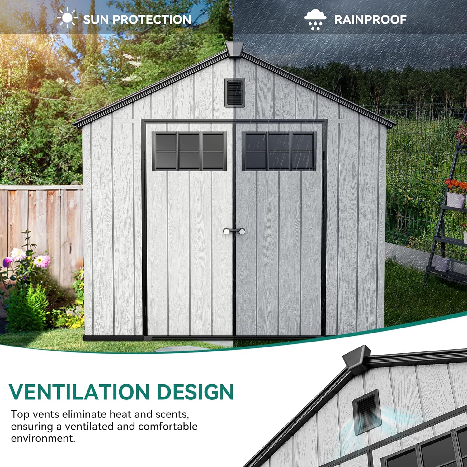 YITAHOME 8x10 FT Outdoor Storage Shed with Floor, Extra Thick Plastic Garden Shed for Bikes, Tools and Pool Supplies, Outdoor Resin Shed with Door Window Insert & Vents for Patio, Lawn, Backyard, Gray