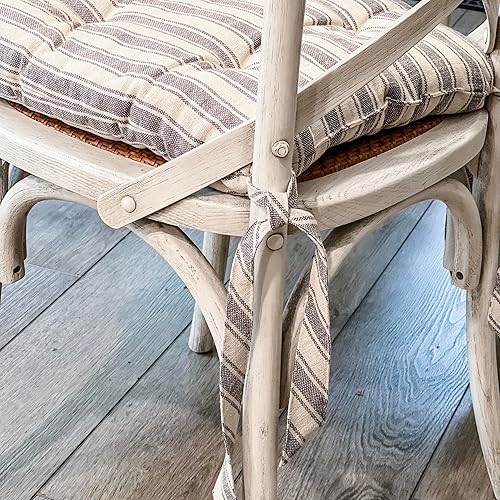 Miniatura 2 de Piper Classics Market Place - Cojín para silla de cocina, comedor y cocina, diseño de rayas grises de 16 x 16 pulgadas, con lazos