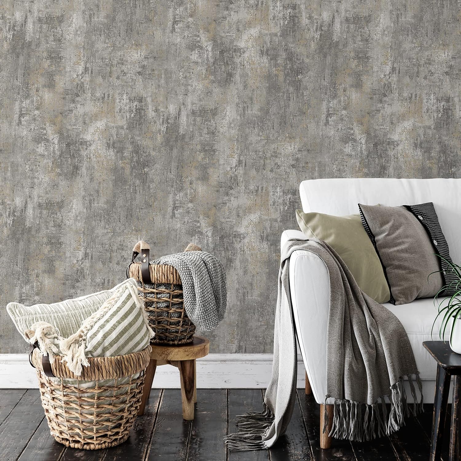 Muriva Cove Wallpaper - Modern Wallpaper for Living Room, Bedroom, Fireplace - Decorative Luxury Wall Paper with Distressed Pattern, Textured Finish & Metallic Detailing