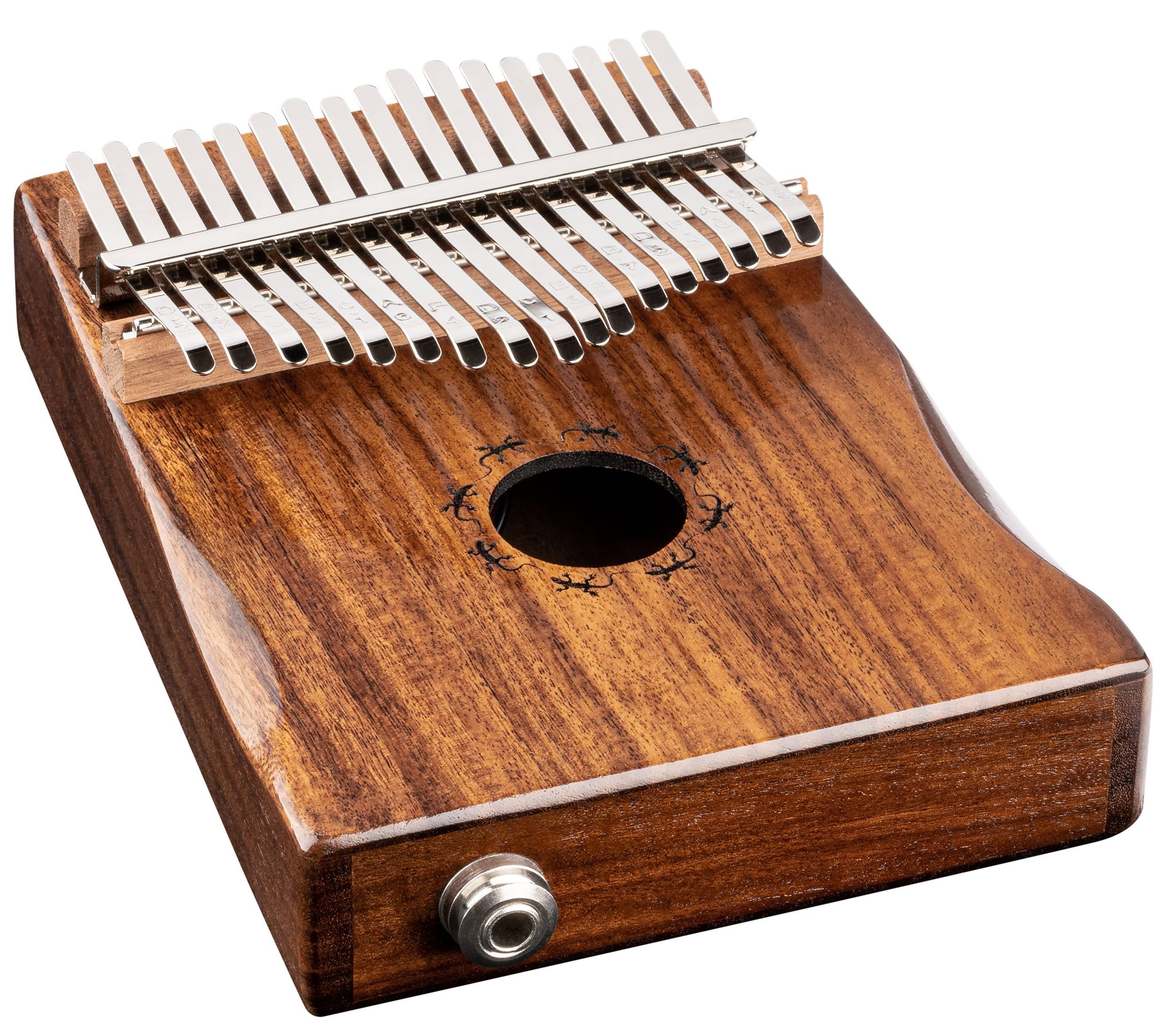Ortega Kalimba Thumb Piano electroacústico - Serie Lizard - 17 Teclas - Do Mayor - Meditación, LoFi, Actuación en Vivo - Estuche de lujo, funda, martillo de afinación, tela polaca (OKB1E)