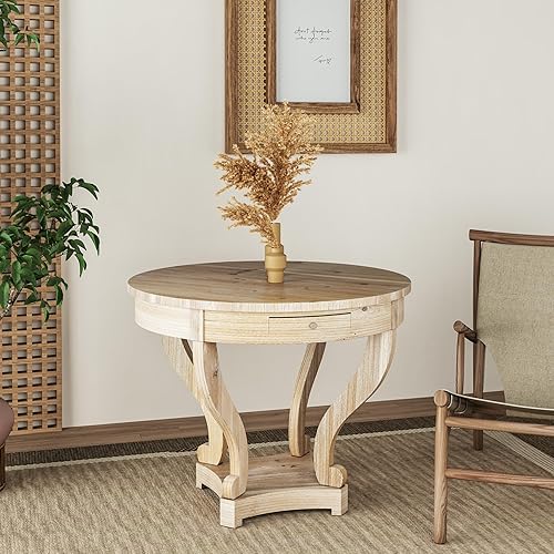 Miniatura 3 de kevinplus Mesa auxiliar redonda grande con espacio de almacenamiento de 2 cajones para sala de estar, estilo moderno de granja (diámetro 31.5 x 27.1