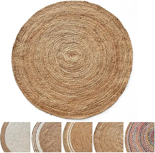 Alfombra de yute barata redonda natural trenzada a mano - Diámetro 90 cm