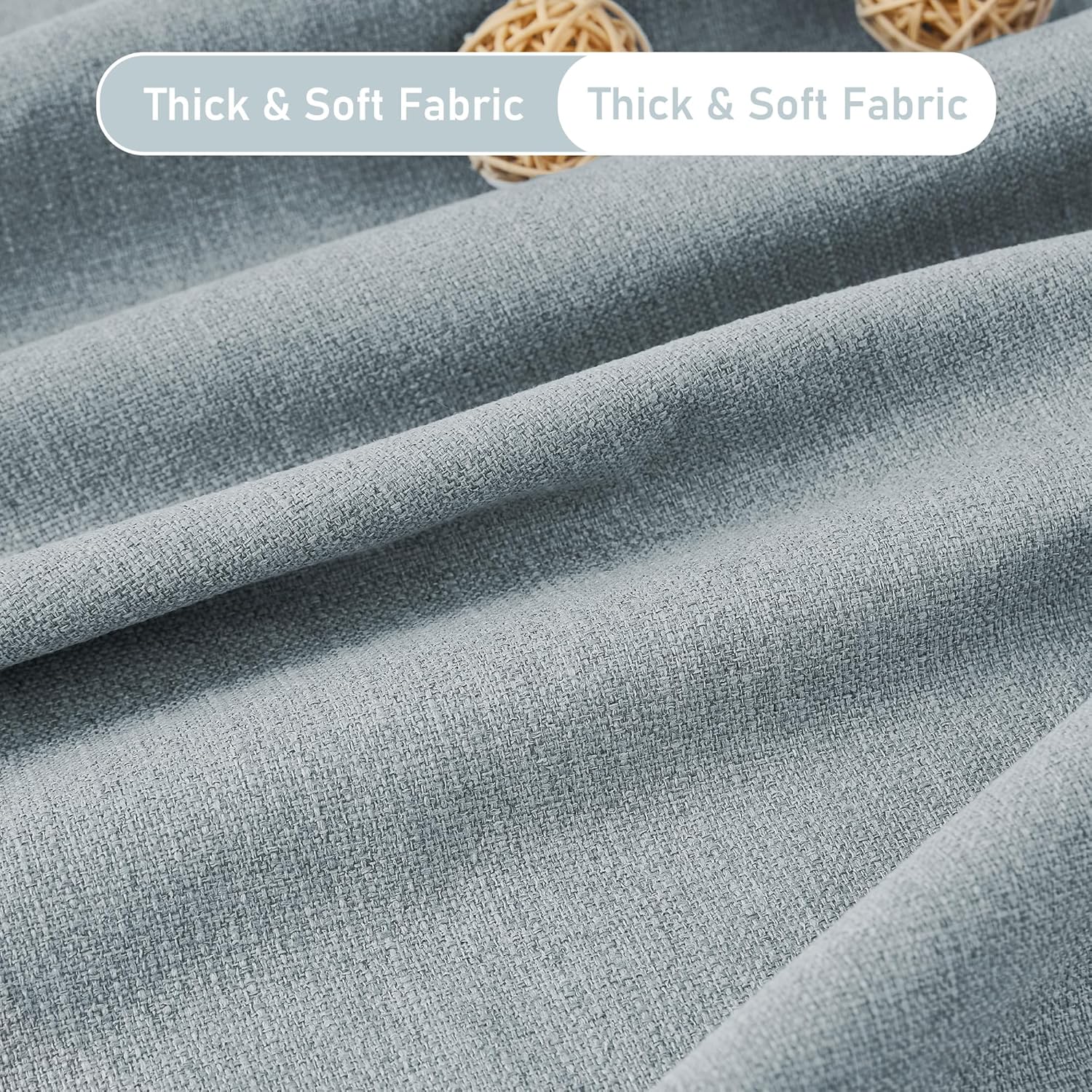 Randal Pinch Pleat Curtain 108 Inch Long for Living Room Full Blackout Therml Insulated Linen-look Drape with Back Tab & Ring Hook,Grayish Blue Farmhouse Window Panel for Bedroom 2 Panel Set,38x108 In
