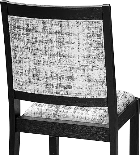 Miniatura 9 de X2P6T30 Silla de comedor con tela de poliéster patrón blanco y gris y respaldo tapizado, alambre cepillado acabado negro,