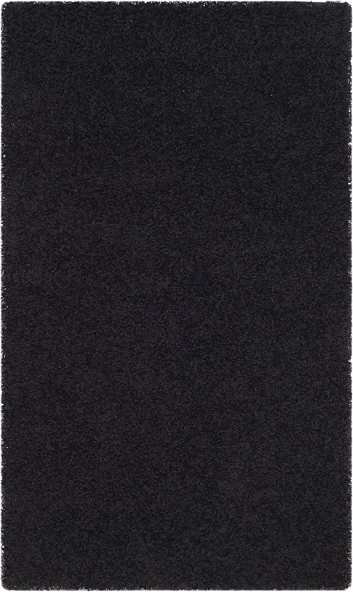 SAFAVIEH Alfombra de área 3x5 - Colección Atenas Shag - Negro, no se desprende y fácil de limpiar, ideal para sala de estar, dormitorio, comedor (SGA119K)