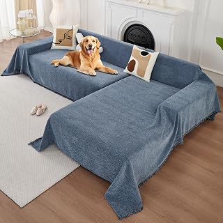 HAOMAIJIA L-Shaped Sectional Couch Covers 2-Piece Non-Slip Washable Pet-Friendly Protector (Blue, 71x118 + 71x118 Inches)