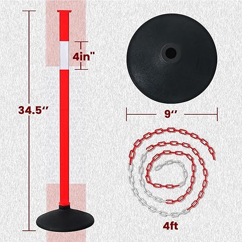 Miniatura 7 de Poste de delineador de tráfico con base pesada y collares reflectantes, conos de estacionamiento ajustables, puntal de barrera naranja para entrada