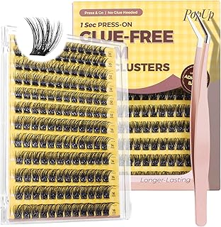 PopUp Self Adhesive Eyelashes Clusters, Press On Lashes Pre Glued Eyelash Extension Kit with Lash Tweezer,10-16mm No Glue No Remover Needed Self Adhesive Lashes Clusters ZNF23-D