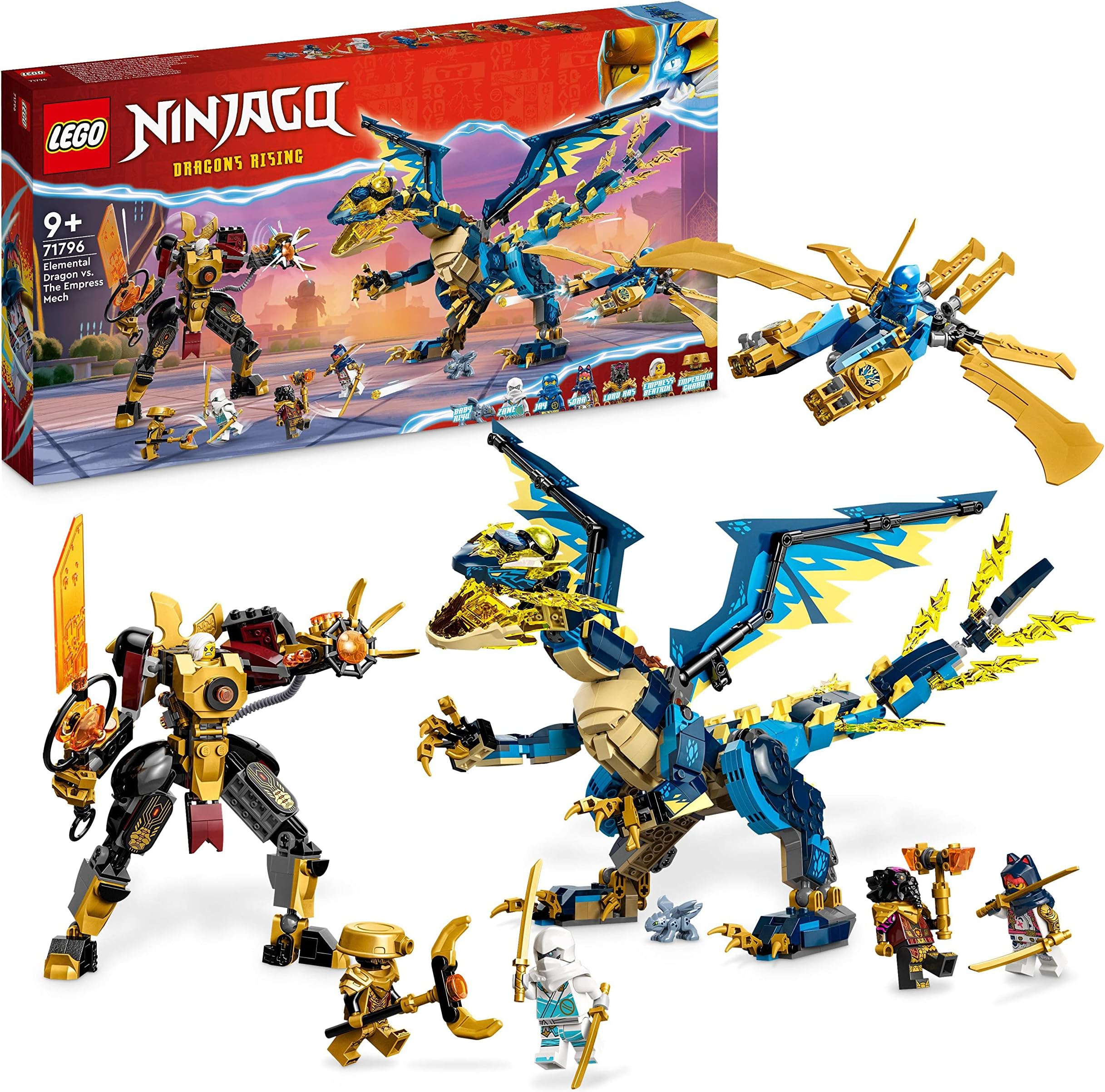 NINJAGO Elemental Dragon vs. The Empress Mech, Large Building Toy Set with Dragon Toy, Action Figure, Ninja Flyer and 6 Minifigures, Dragons Rising Series Gift for Kids, Boys, Girls 71796
