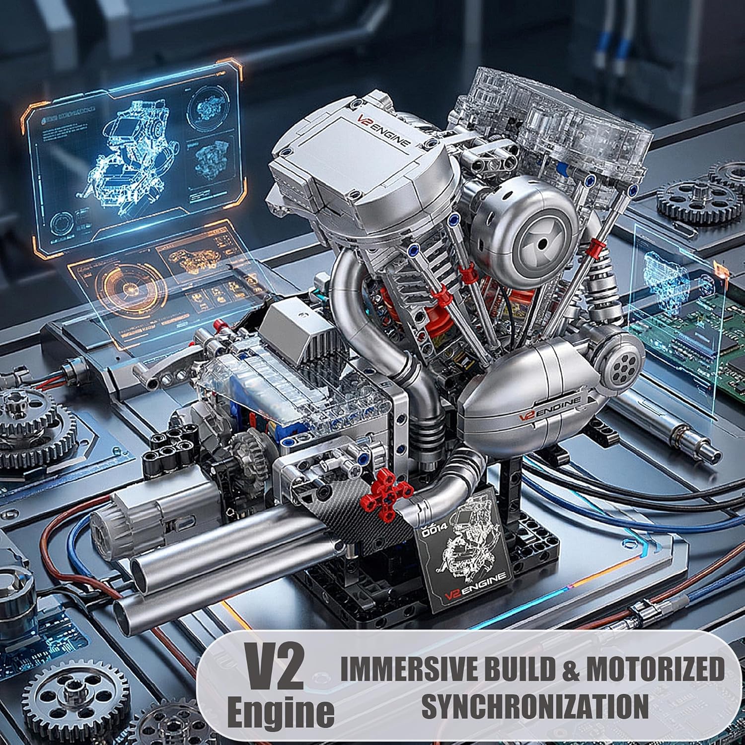 V-Twin Motorcycle Engine Model Kit that Runs,867 PCS STEM Building Block Set with Motor, Visible Engine Build Kit for Adults & Kids 8-14+, Physical Science Educational Toy for Boys and Girls