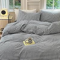 Vista 45 de Juego de funda de edredón de algodón a cuadros tamaño matrimonial, juego de ropa de cama a cuadros de estilo moderno de 3 piezas para hombres