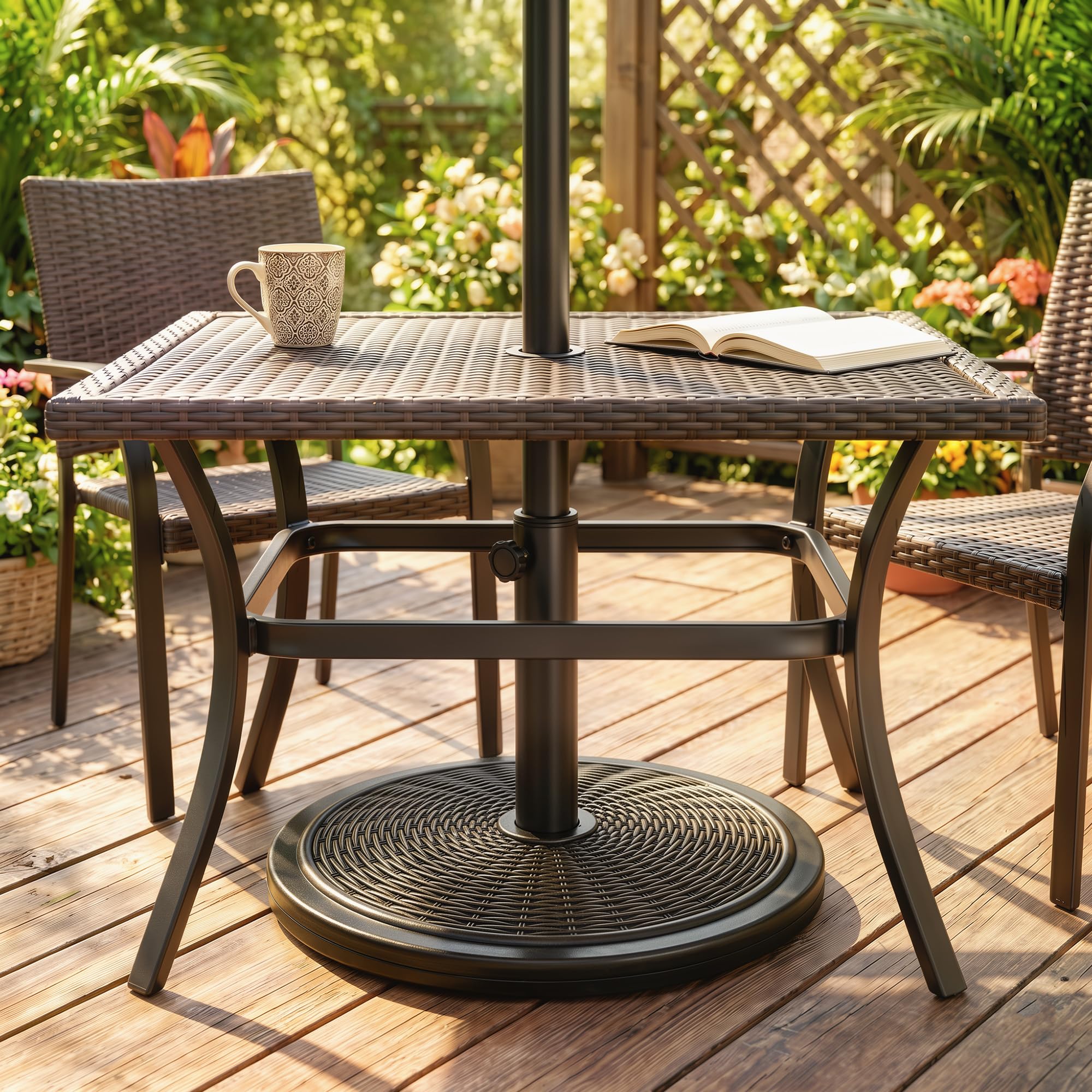 Outsunny Base para Sombrilla de Jardín Postes 35/38/48 mm Ø48x34 cm Bronce | Peso Neto 13 kg, Soporte de Parasol, Cemento Retro, para Terraza Patio Exterior