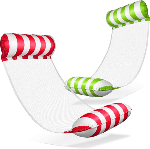 Balinco – Amaca gonfiabile ad acqua con 2 camere d'aria e rete di nylon per piscina – Materassino galleggiante per adulti e bambini – Accessori estivi per piscina (verde/bianco + rosso/bianco) - 1