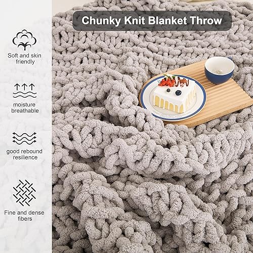 Miniatura 4 de Mooreeke Manta de punto grueso de 30 x 40 pulgadas, suave, lavable, acogedora manta de felpilla 100% hecha a mano con hilo de felpilla jumbo para