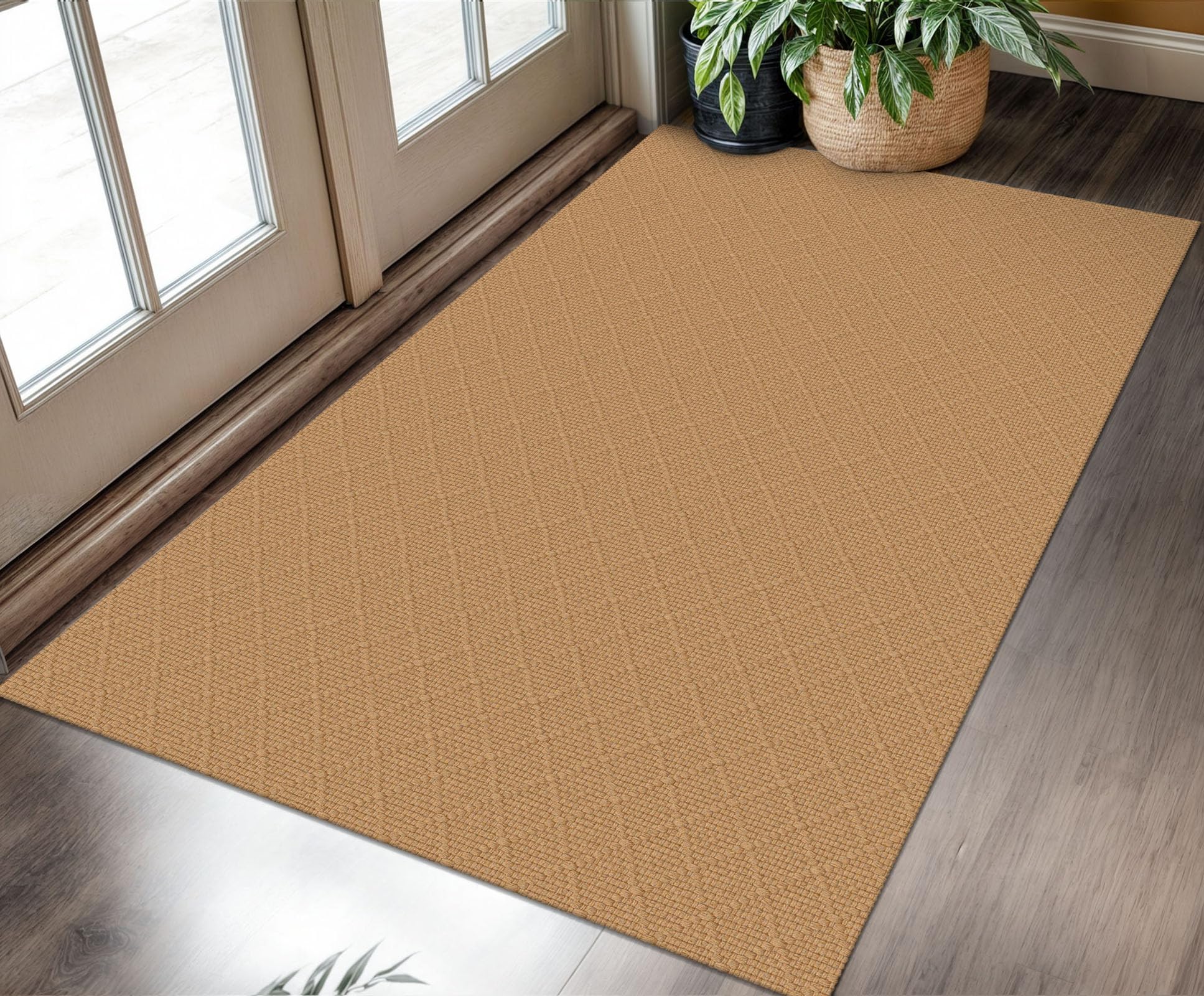 KOZYFLY Washable Entryway Rug 3x5 Ft Area Rugs Cotton Rubber Backed Throw Rugs Indoor Door Mat Floor Carpet for Front Entrance Bathroom Kitchen Living Room Kitchen Rugs Braided, Warm Tan — image 1