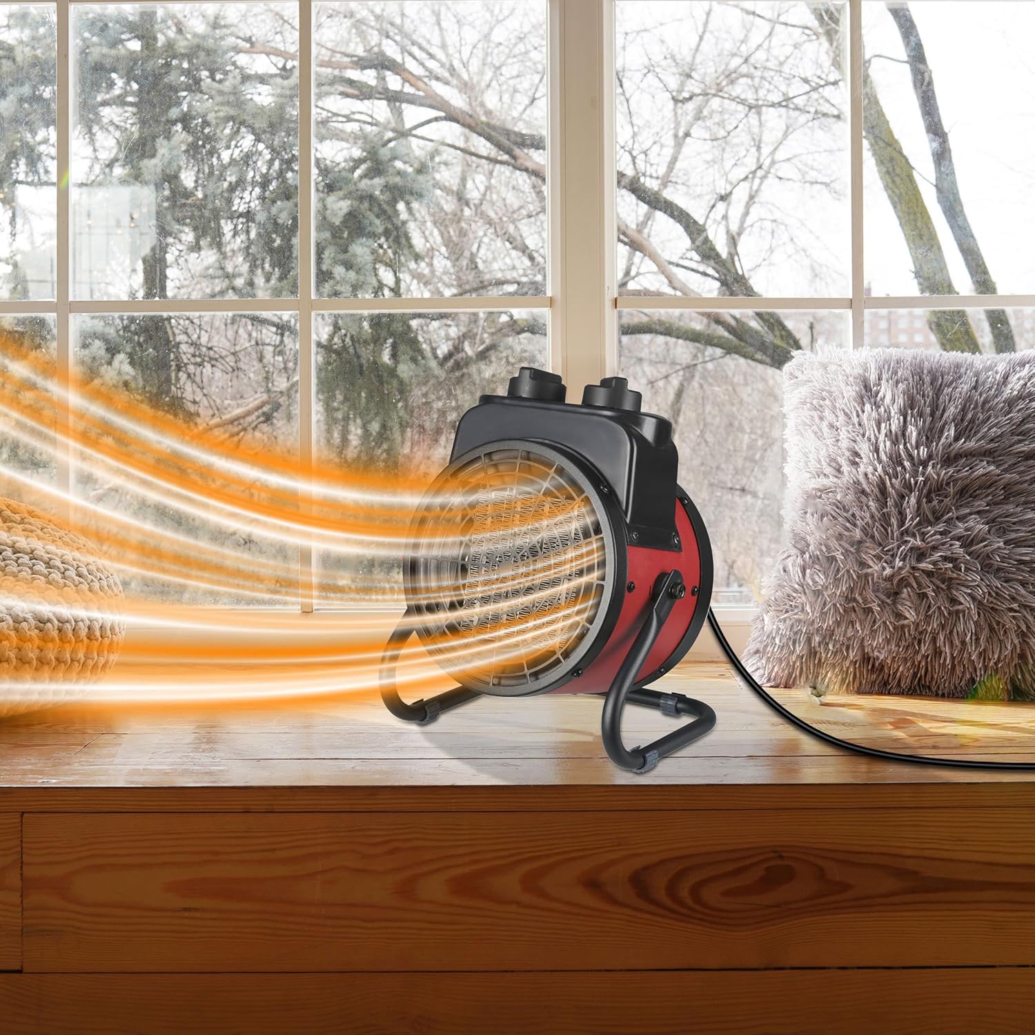 Industrial Electric Forced Air Heater with Ceramic Heating Element, Adjustable Tilt, Overheat Protection, Portable Shop Garage Heater for Indoor/Outdoor Use, 1500W