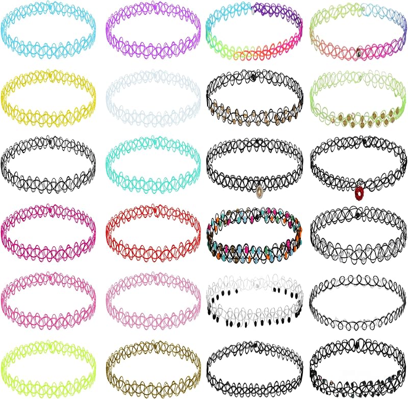 Gargantilla de tatuaje de 24 piezas para mujer - Conjunto de joyas Y2K de los años 90
