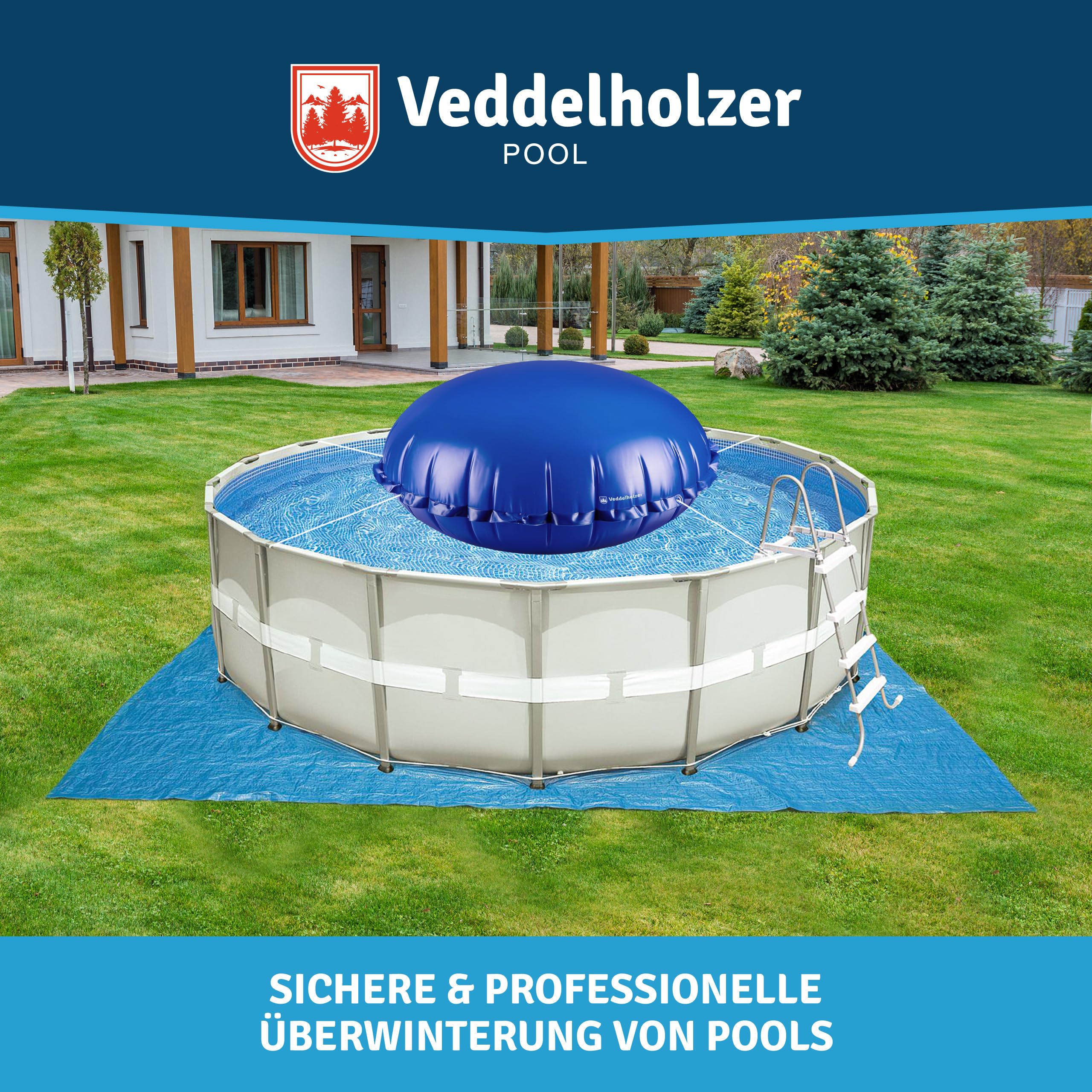 Veddelholzer Cojín redondo XXL de 2 m de diámetro para piscina, incluye cuerda de fijación de 6 m y kit de reparación, cojín de aire para cubierta de piscina. Accesorio de piscina perfecto para