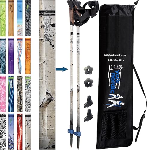 Miniatura 28 de York Nordic - Bastones de senderismo oficiales nórdicos clásicos, ligeros, ajustables y plegables, 2 piezas con cierres abatibles, pies desmontables