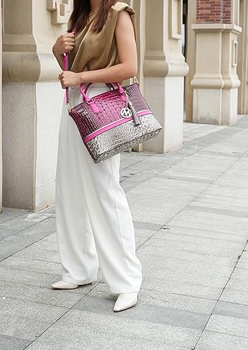 Miniatura 3 de MKF Collection Mia k - Bolsa de mano para mujer y cartera de pulsera, bolso de mano de piel vegana en relieve de cocodrilo con asa superior