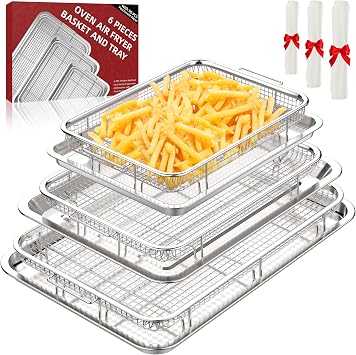 3 Set Air Fryer Basket, Air Fryer Pans and Tray for Oven with 90 PCS Parchment Papers, DEGOVIN No...