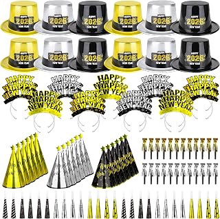 96PCS Party Supplies - New Years Headbands, Hats & Noisemakers for 48 People - Plastic Party Favors, Cone Hats, Horns
