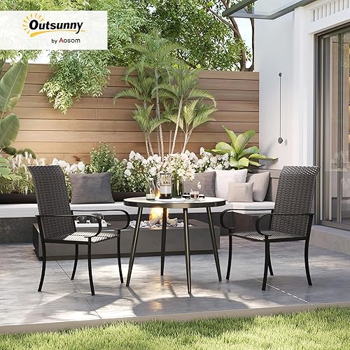 Miniatura 2 de Outsunny Juego de 2 sillas de comedor de mimbre para exteriores, sillones de ratán para todo tipo de clima con reposabrazos, marco de acero,