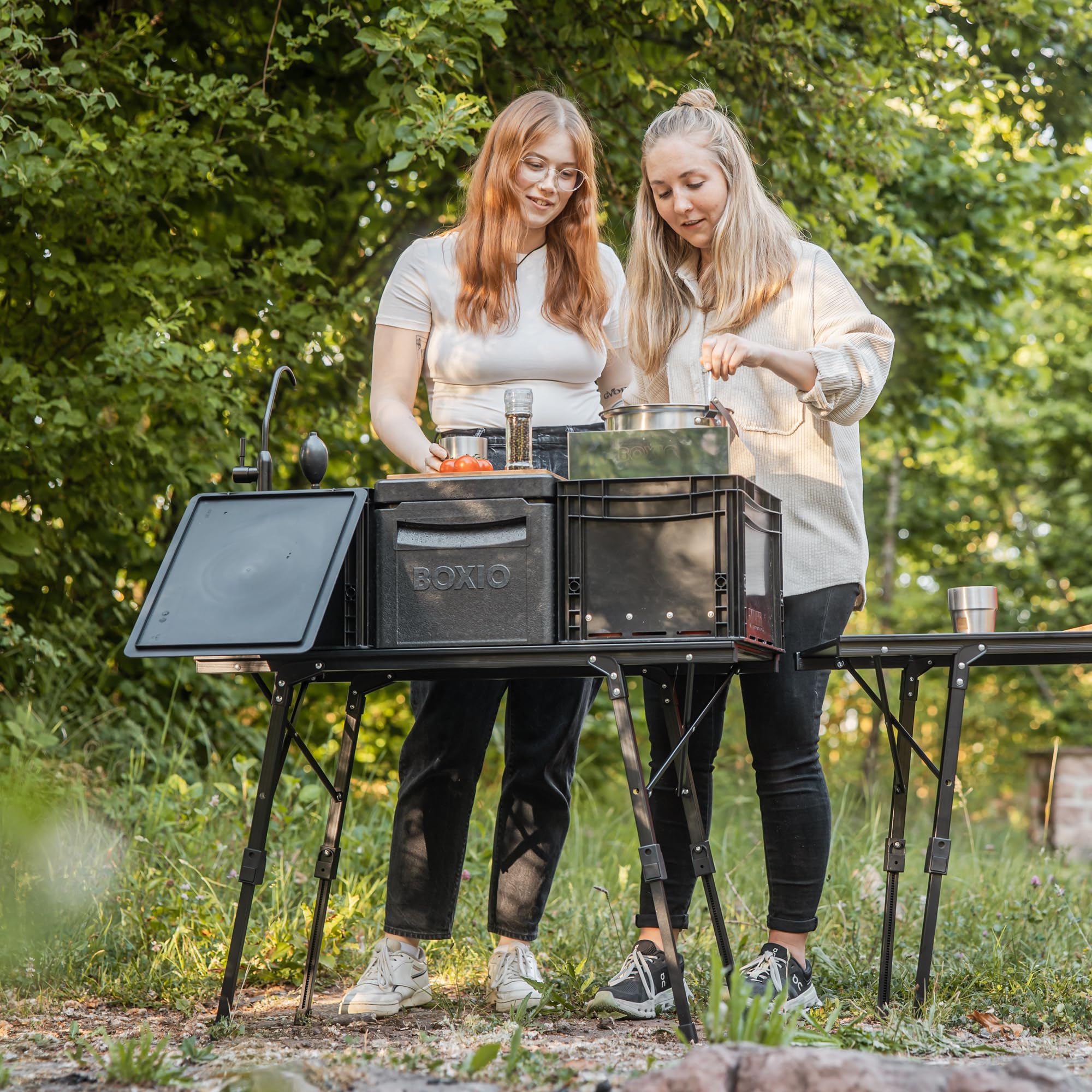 BOXIO - Table : table de camping pliante 88 x 40 cm, résistante aux intempéries, stable et pliable, table d'extérieur réglable en hauteur pour camping, jardin, balcon et camping-car accessoires petite