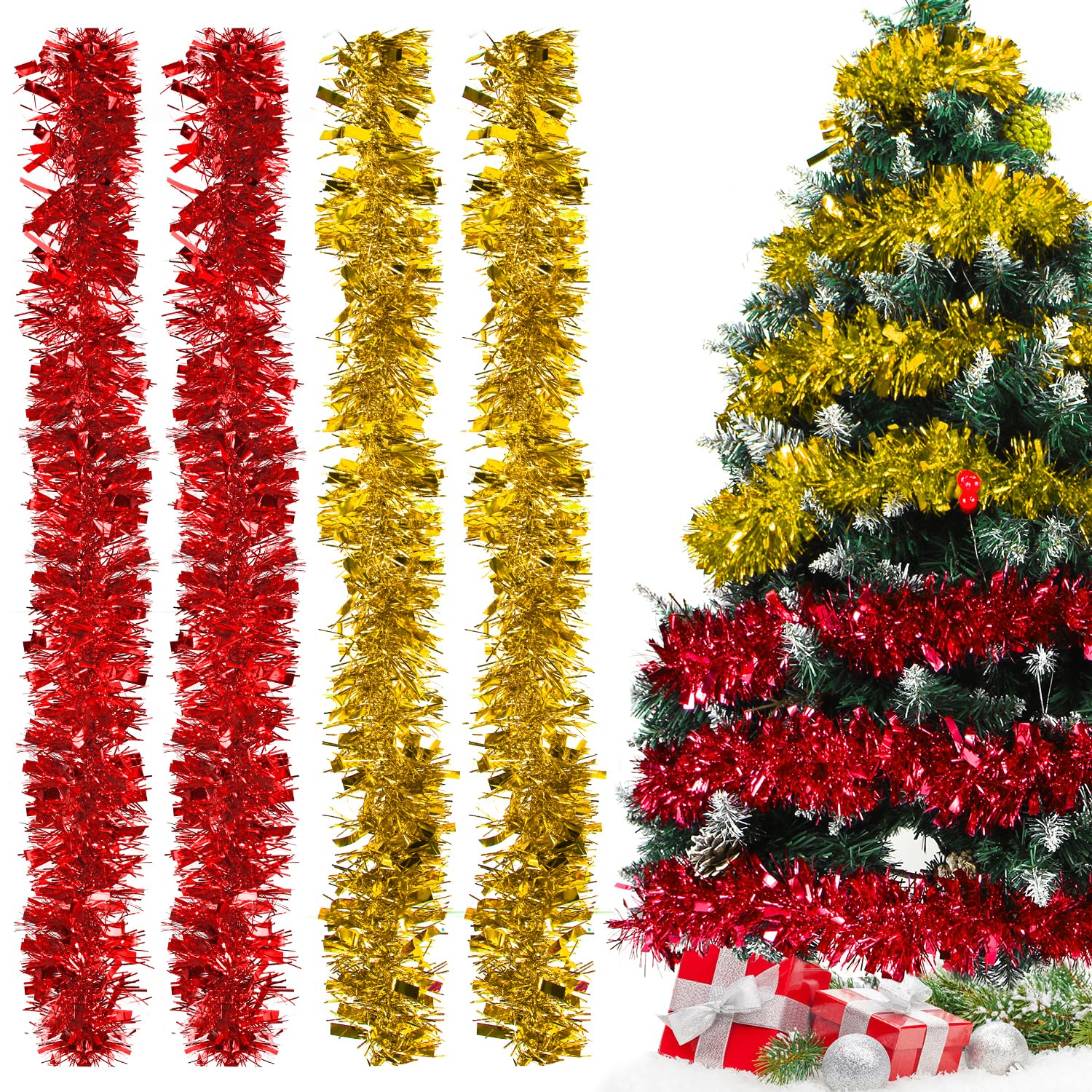 5 Ghirlande Natalizie Tinsel Con Brillantini – 2 Metri – Oro Rosa E Altri Colori
