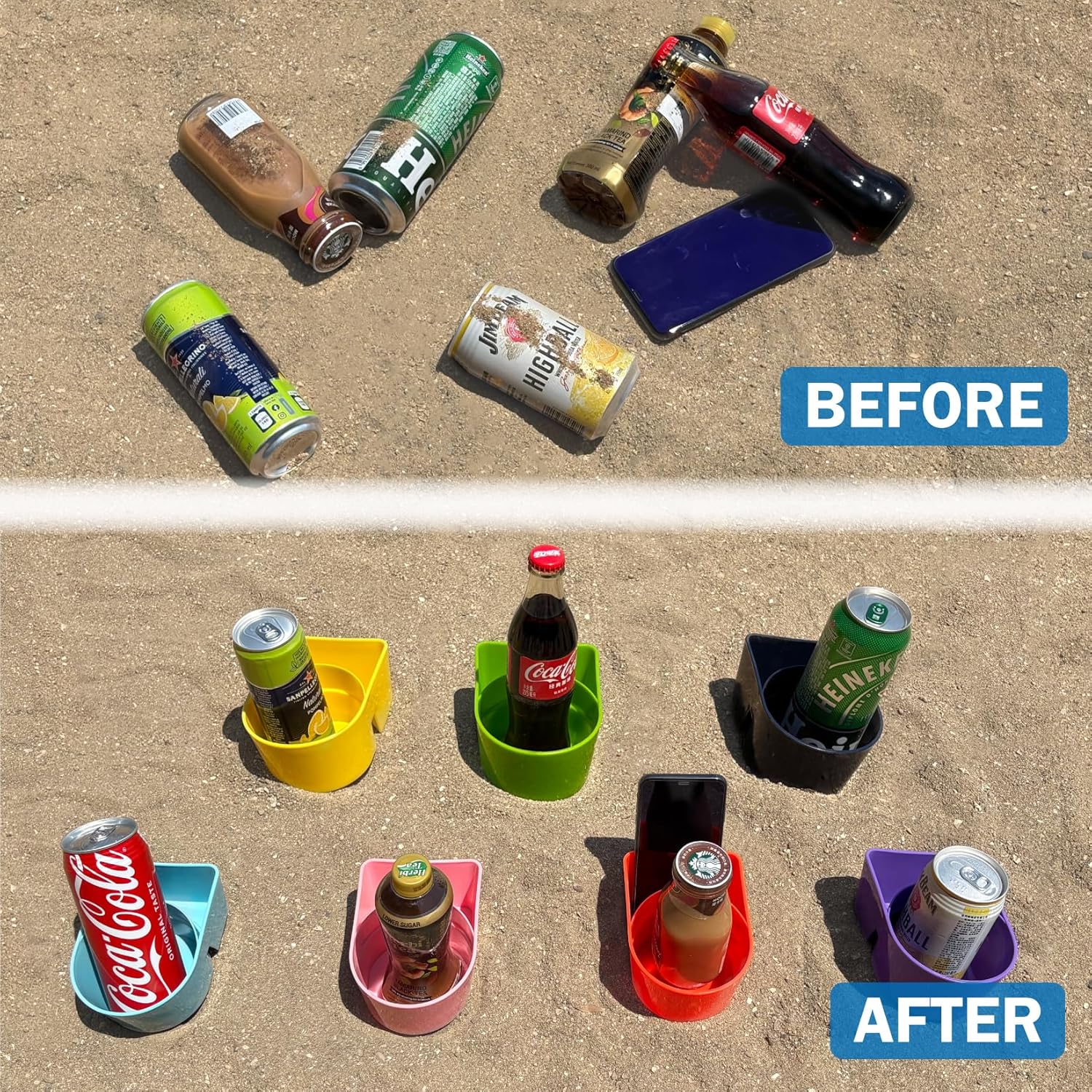 Large Capacity Beach Cup Holders, Sand Drink CupHolders for Phones and Small Beach Accessories, Beach Vacation Trip Camping Must Haves, Pack of 2, Teal - Image 3