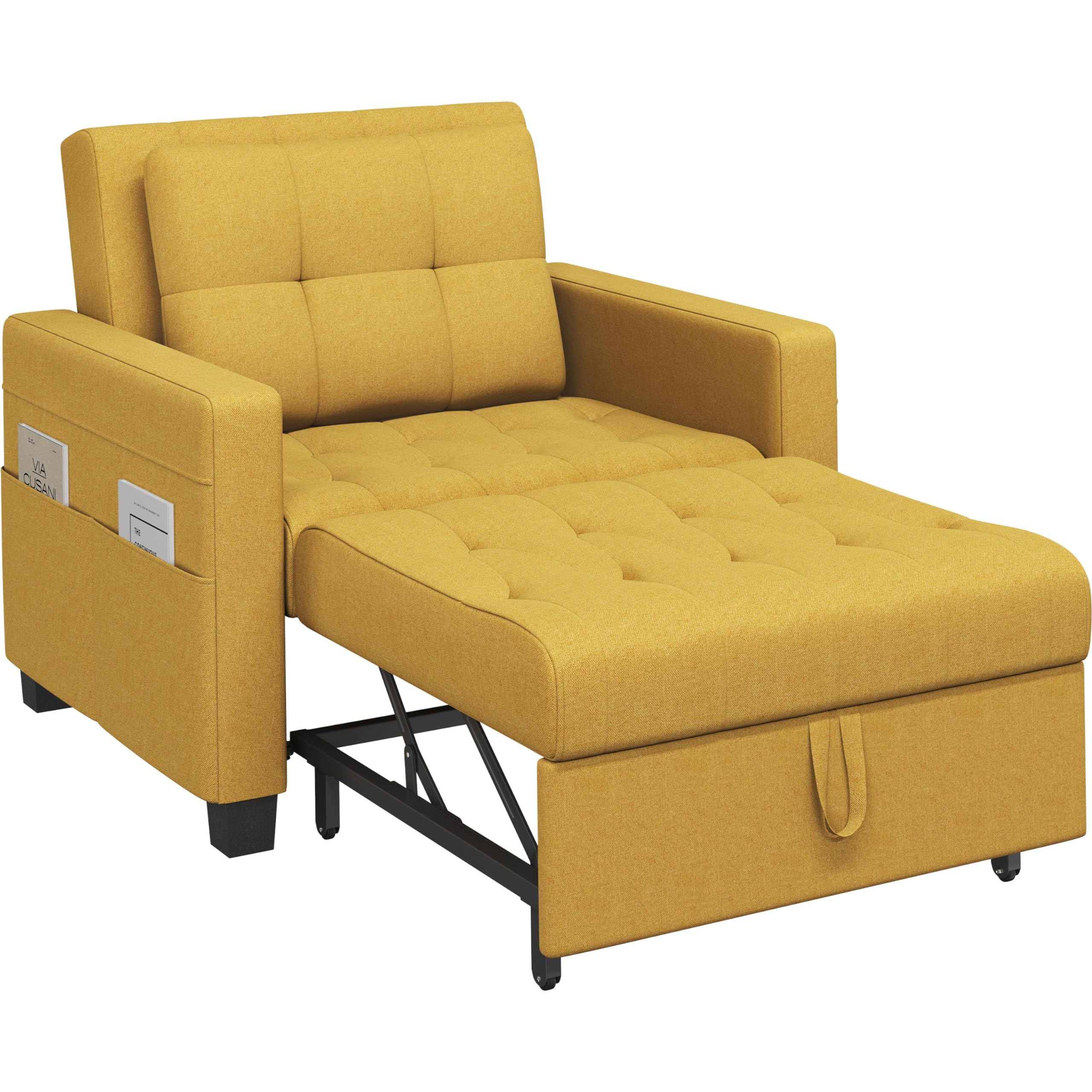 Yaheetech Sleeper Sofa Chair Bed Convertible Fabric Sofa Chair 3-in-1 Adjustable Sleep Bed Pullout Couch for Living Room/Apartment/Small Space, Yellow — image 1