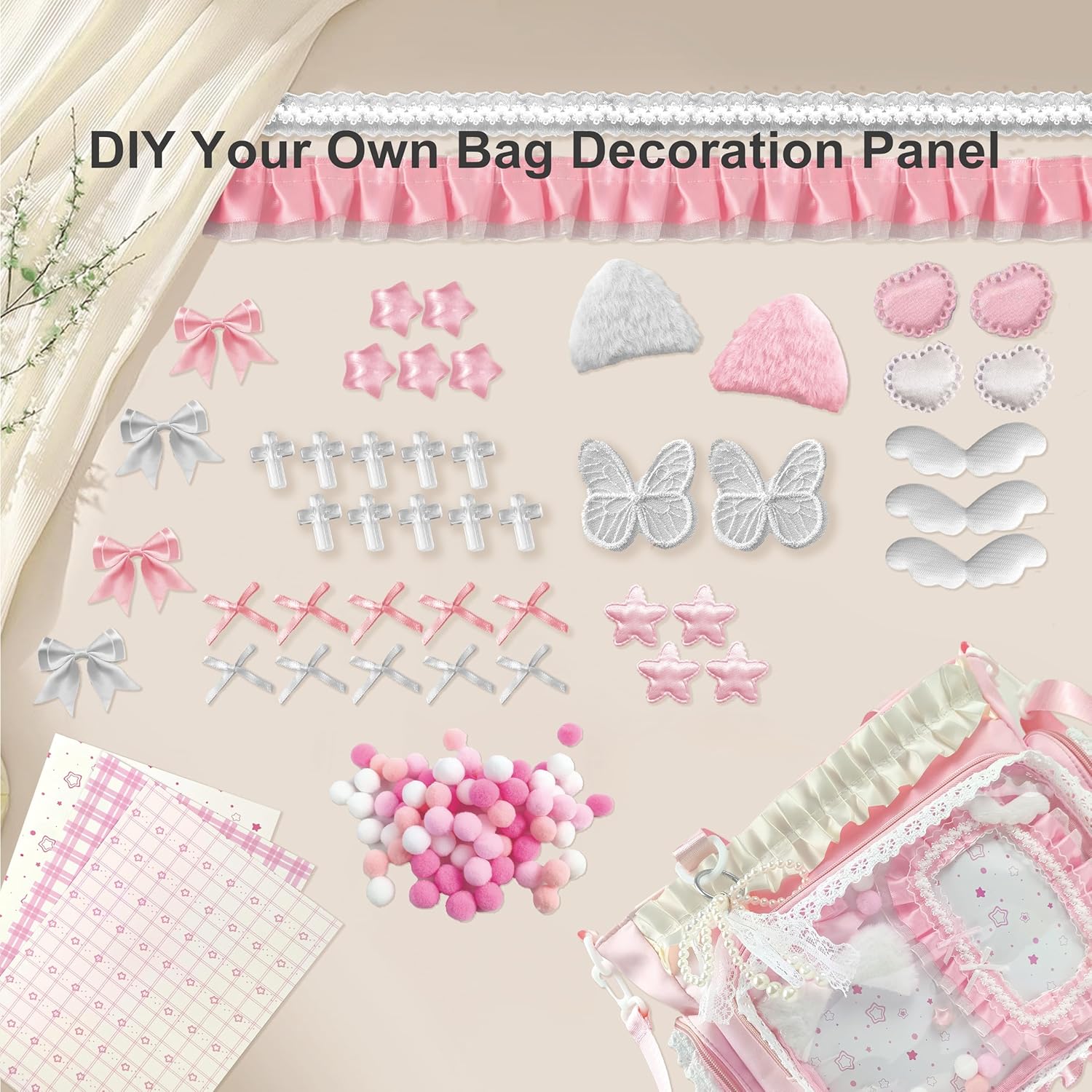 Ita Bag,DIY Clear Pin Display Bag with Insert and Accessories,Anime Kawaii Ita Crossbody Purse,Women Y2K Shoulder Bags