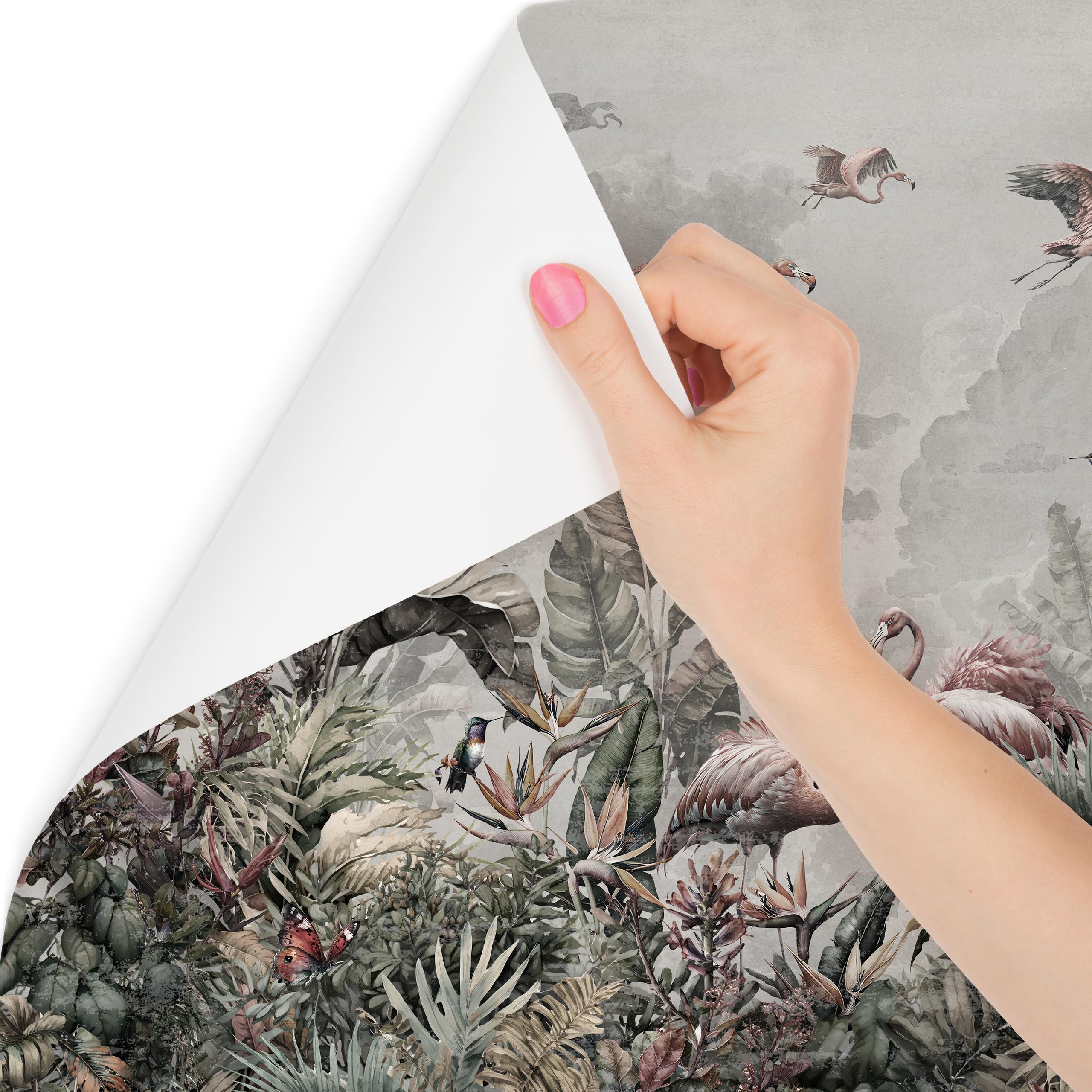 Muralo Papel Pintado en TNT 3D, Jungla con Flamencos - 225x150 cm