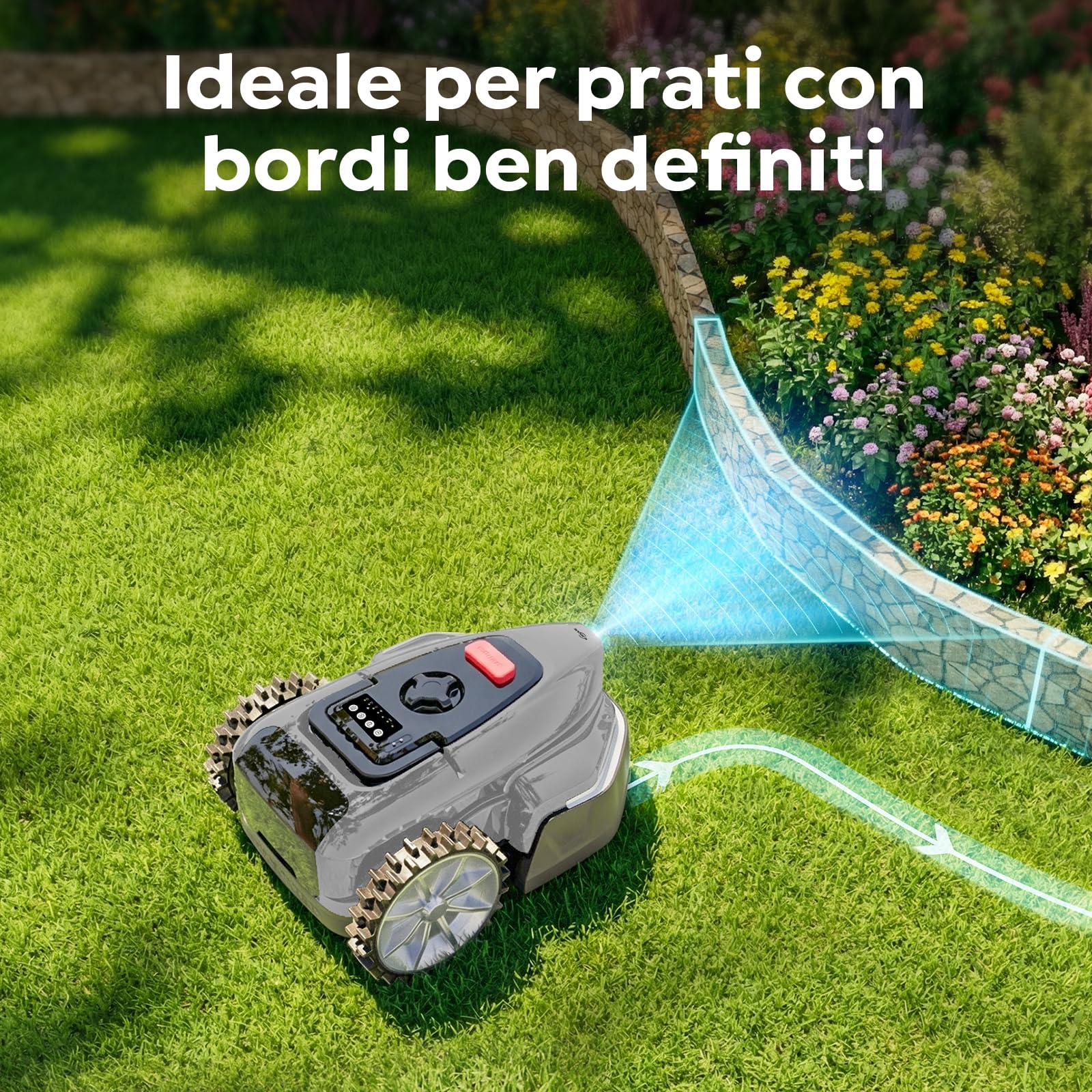 YARDCARE V3 robot tagliaerba senza cavo perimetrale, navigazione visiva, rilevamento di 150+ ostacoli e controllo tramite app, 50 dB, robot tagliaerba per giardini piccoli e medi, strisce magnetiche
