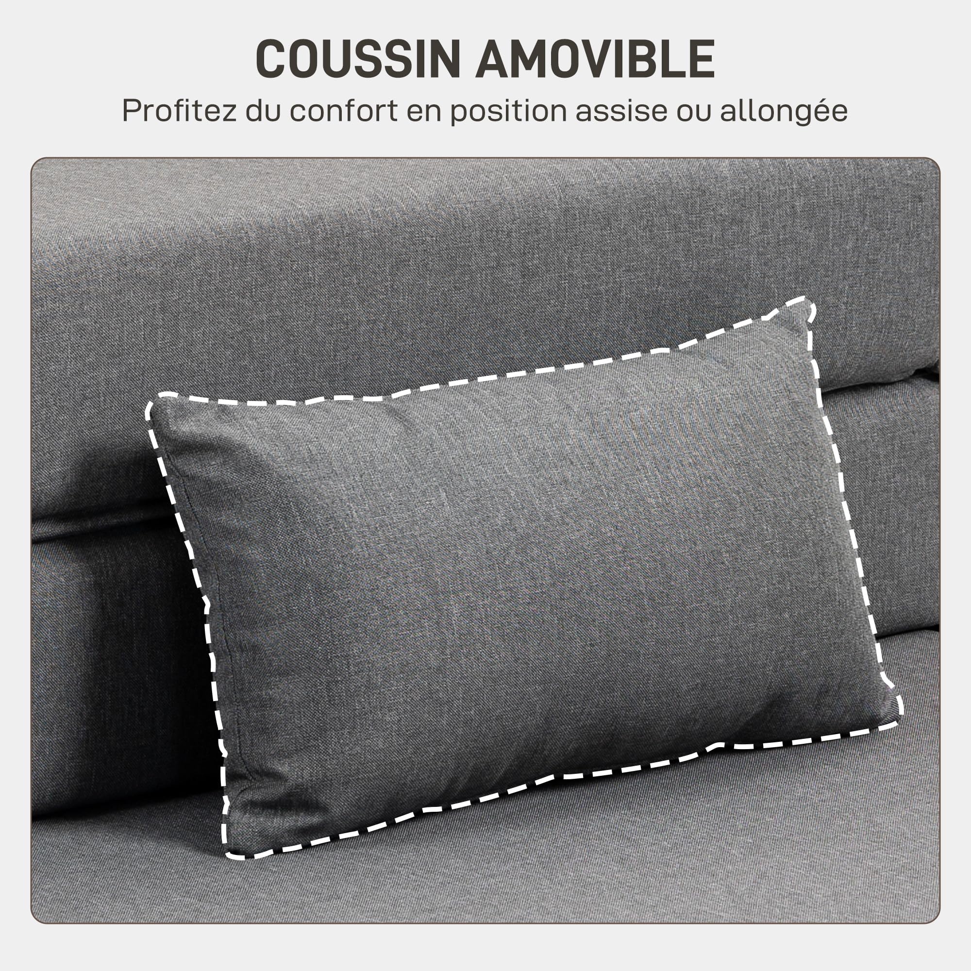 HOMCOM Fauteuil Convertible 1 Place 3 en 1, Fauteuil lit Pliant, chauffeuse 1 Place en Lin avec Large Assise, Coussin Inclus, Matelas Pliable 210 cm pour invités, Salon, Petit Espace, Gris