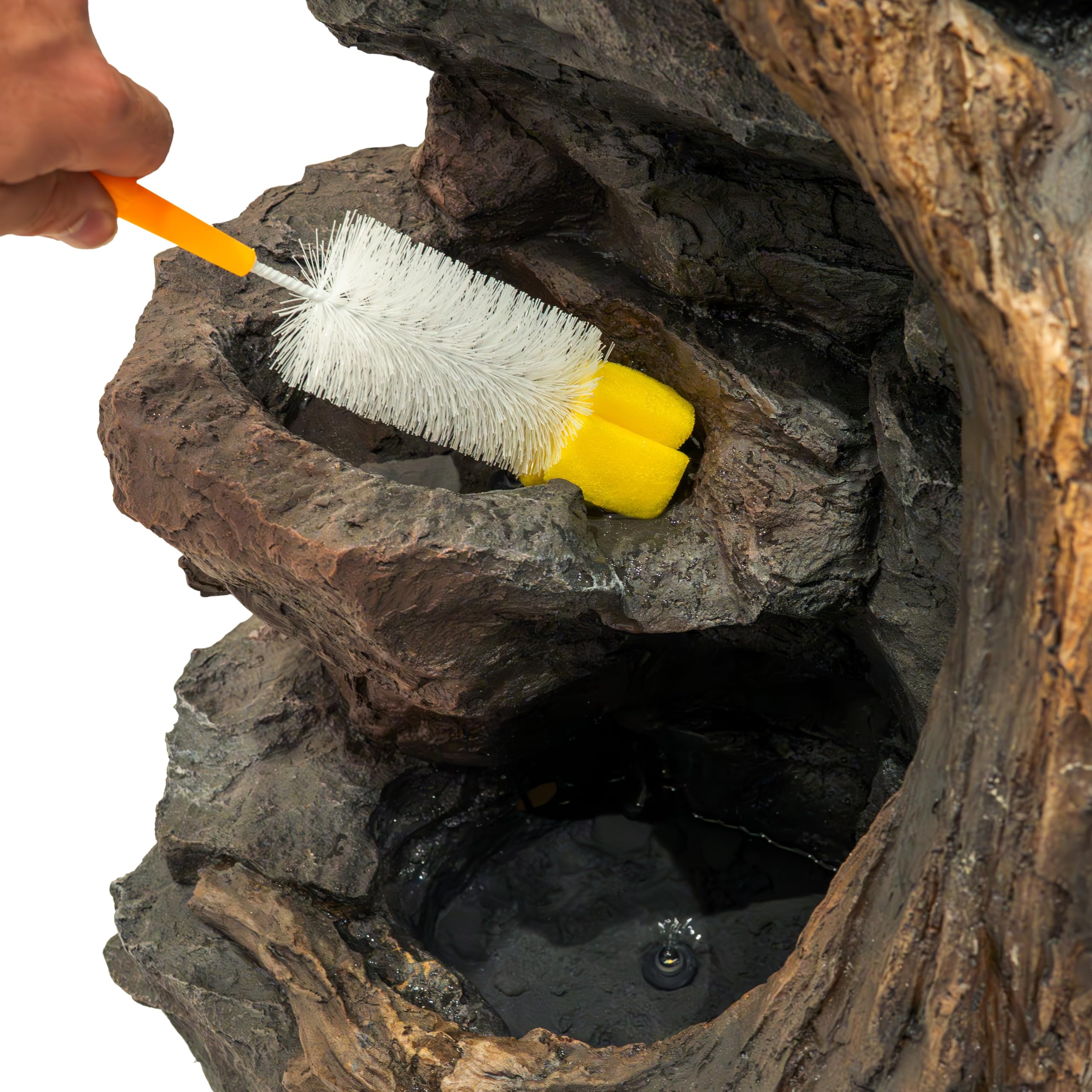 Fontana Cascata da Esterno in Poliresina Grigia con 3 Luci LED Bianche Calde, Pompa Elettrica, Cavo da 7m – Willow Springs + Spazzola per Pulizia Inclusa