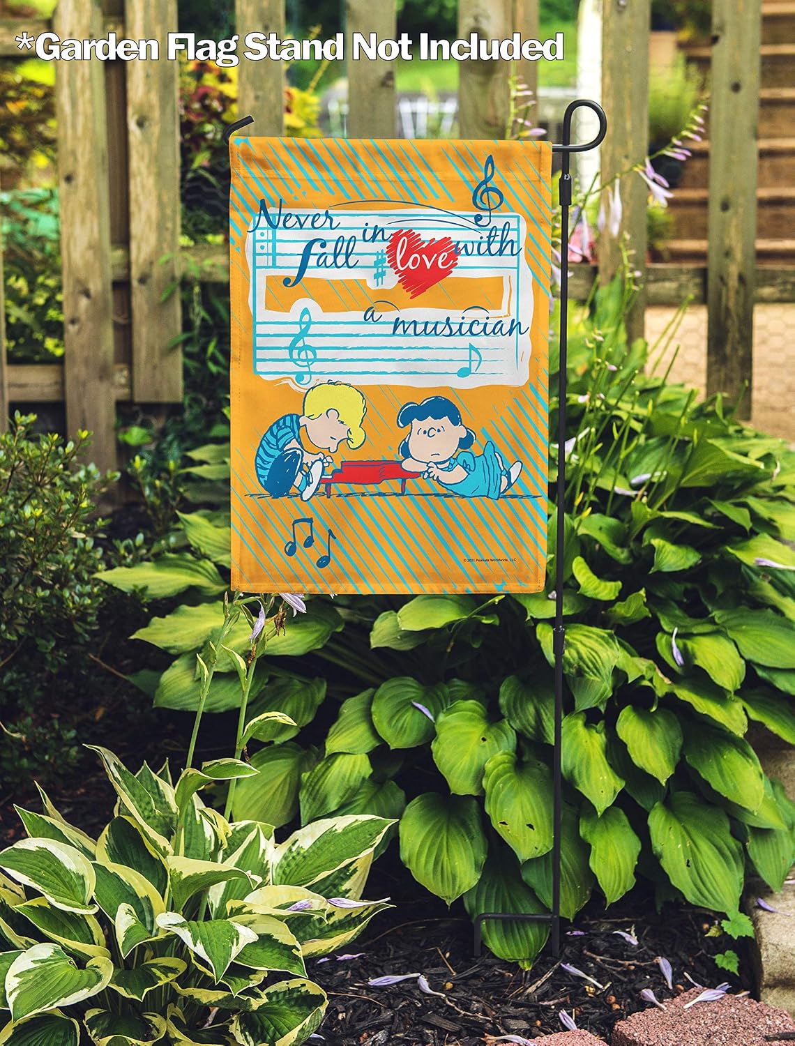 Flagology, PEANUTS Never Fall in Love with a Musician – Garden Flag 12" x 18", Officially Licensed PEANUTS®, Love