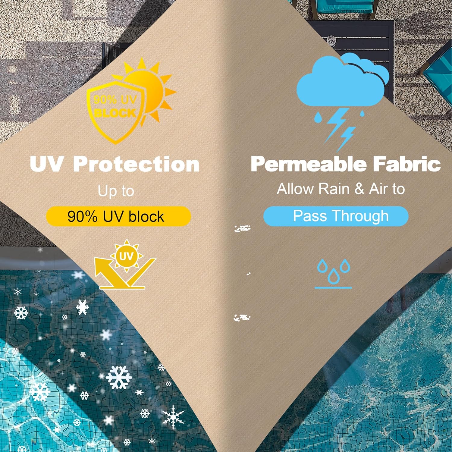 DIFY 3X8 FT Shade Fabric Sun Shade Cloth, Outdoor Shade Cover Privacy Screen with Grommets & D-Ring for Patio Garden Pergola, Wheat