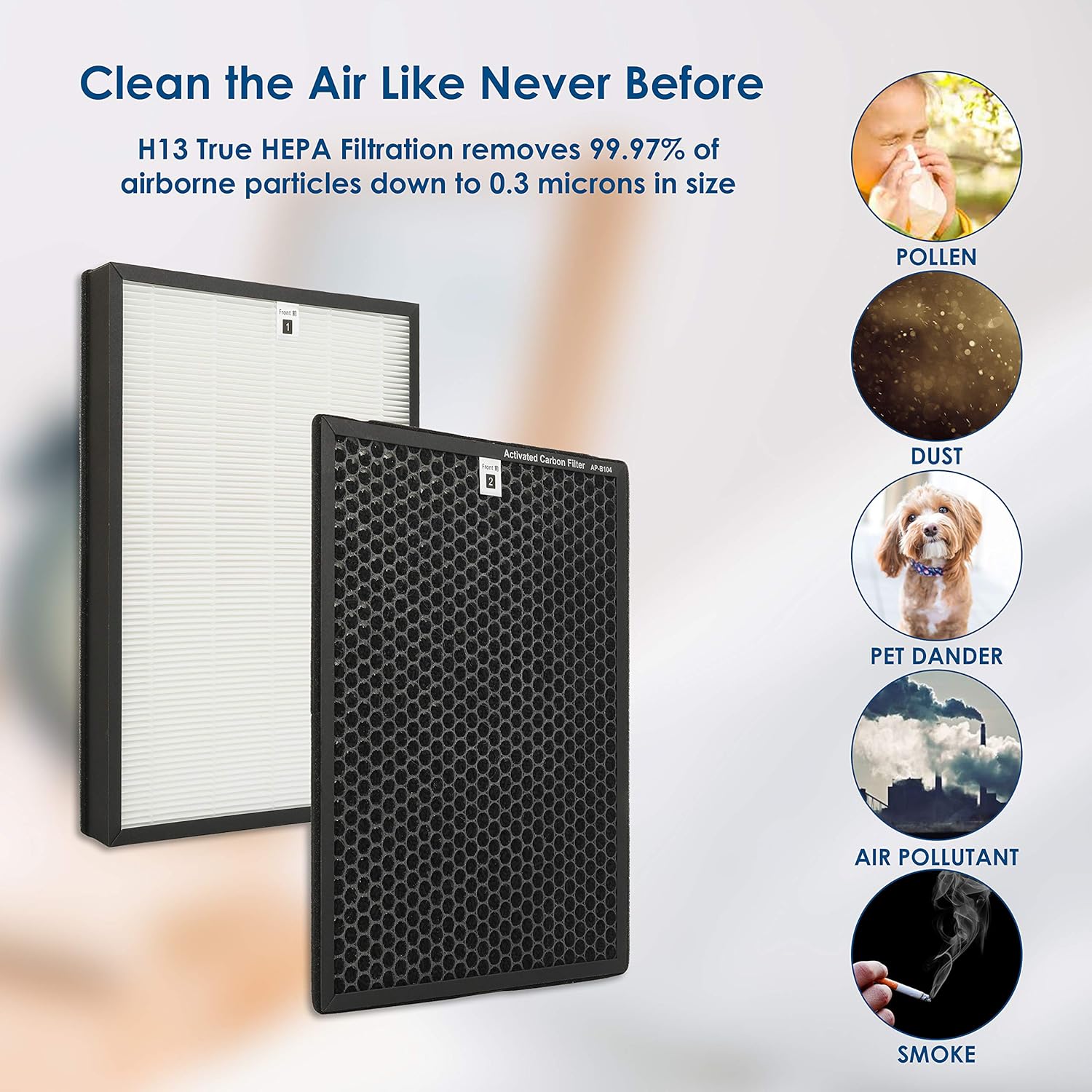 Flintar AP-B102 Replacement Filter, Compatible with Alexapure Breeze Air Purifier AP-B102 and 3049 Filter Set, H13 Grade Filtration and Activated Carbon Filter for Odor Removal, 1-Pack