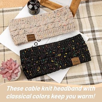 YSense Winter Headbands for Women 2 Pack | Cable Knit Soft, Thick Warm, Fleece Lined, Ear Warmers Headband, Cold Weather Covers Muffs, Stocking Stuffers Gifts for Women