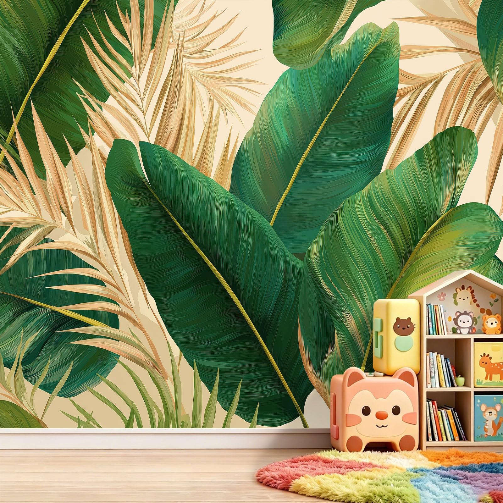 Egzotyczne liście bananowca, liście palmowe, włóknina, fototapeta dla chłopców i dziewczynek, 200 x 140 cm, tapeta do pokoju dziecięcego, salonu, tapeta na flizelinie, tapeta ścienna, efekt 3D