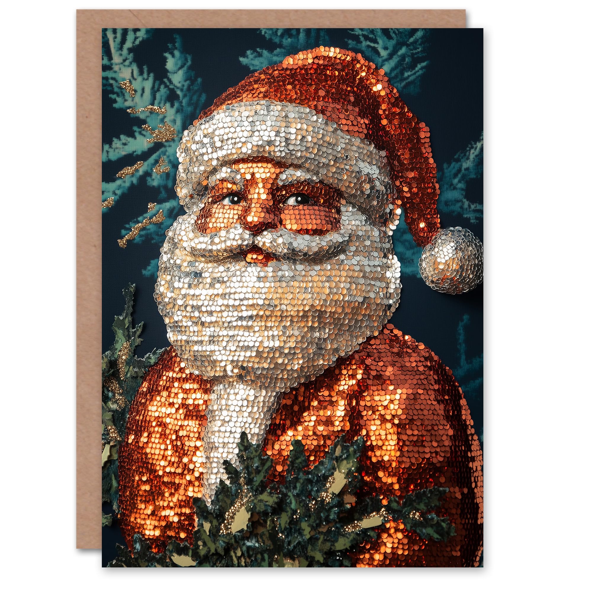 Artery8 Sequin Santa Claus Christmas Greeting Card Red