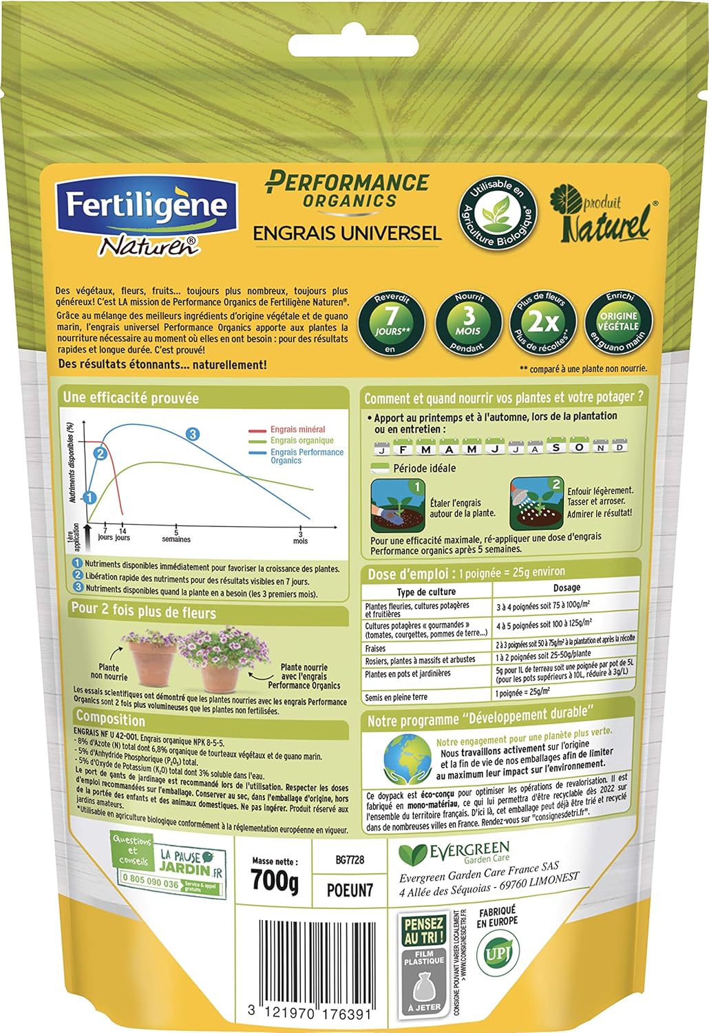 EverJoice FERTILIGENE Engrais Universel Performance Organics, 700gr