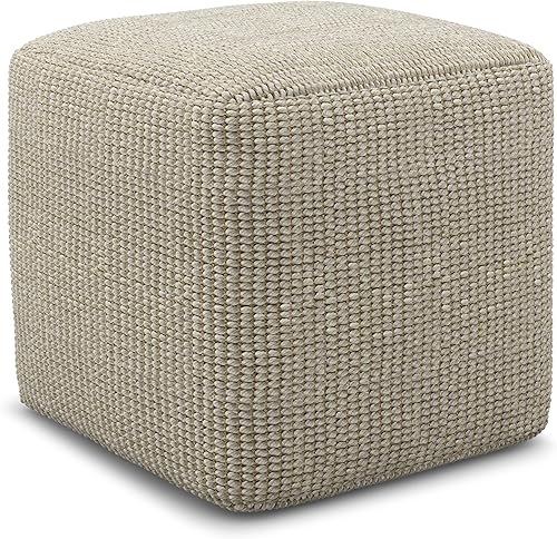 Miniatura 14 de SIMPLIHOME Zoey Boho Cube Puf tejido en algodón multicolor y lana para la sala de estar, dormitorio y habitación de los niños Multi